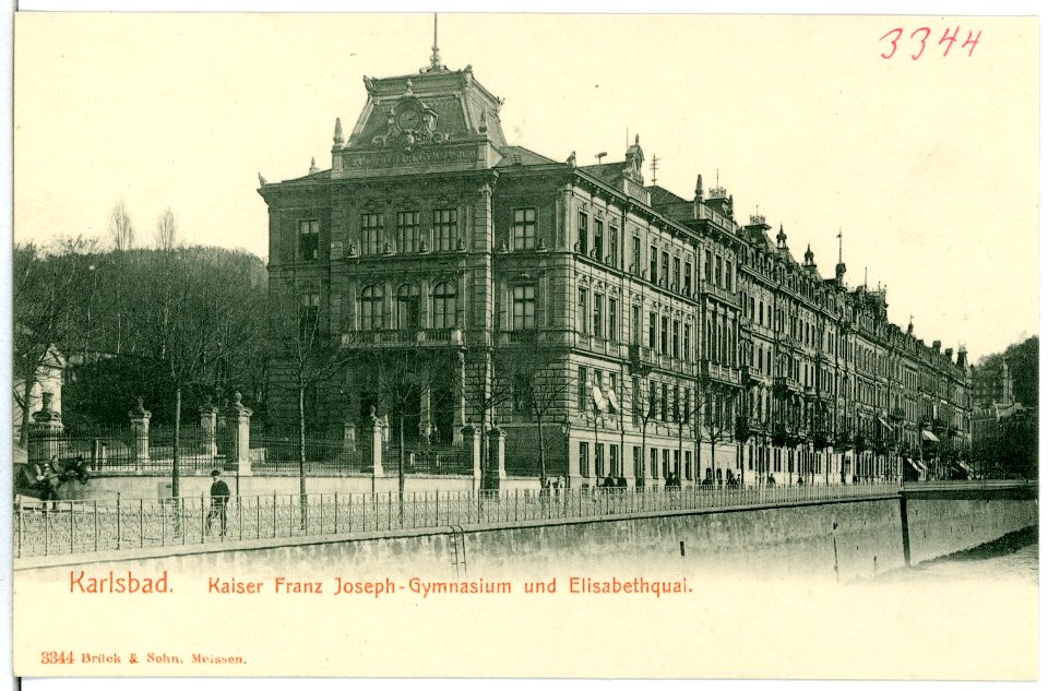03344-Karlsbad-1903-Gymnasium und Elisabethkai-Brück & Sohn Kunstverlag
