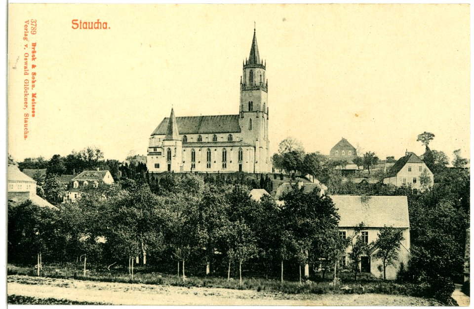03789-Staucha-1903-Blick zur Kirche-Brück & Sohn Kunstverlag