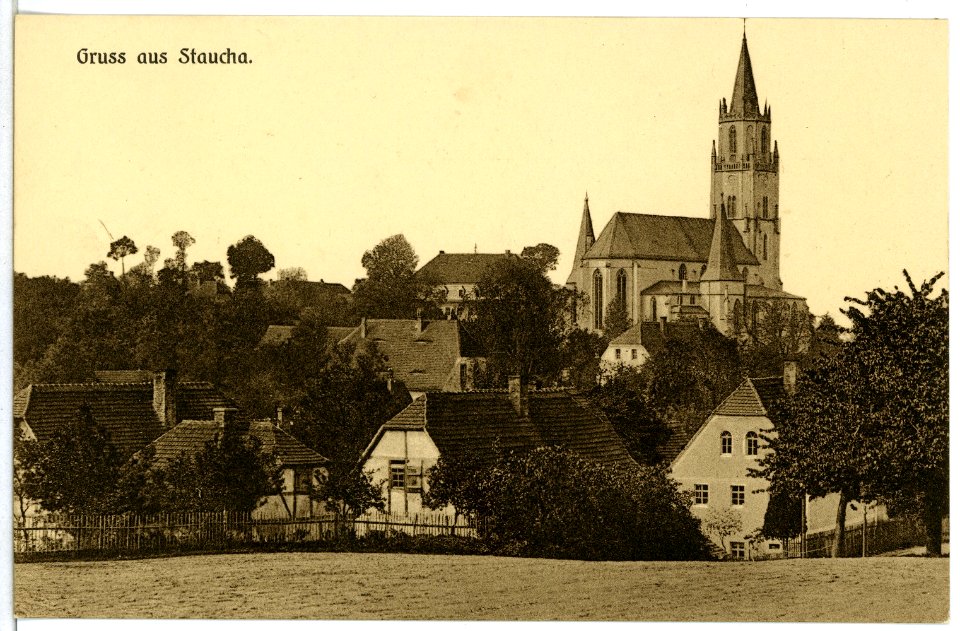 04667-Staucha-1903-Blick zur Kirche-Brück & Sohn Kunstverlag