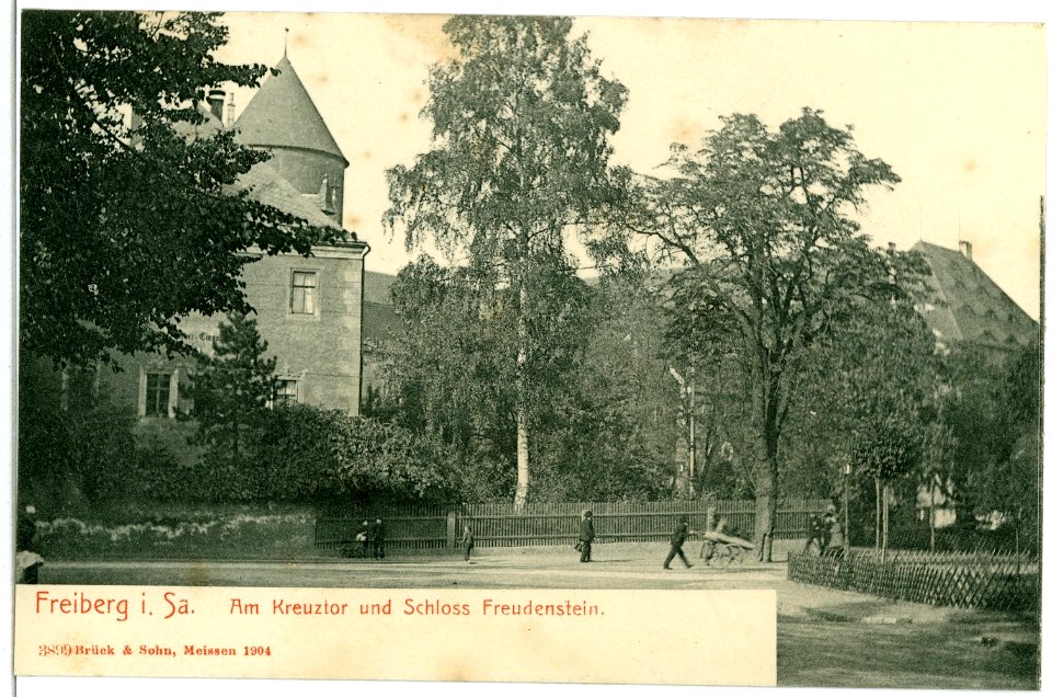 03899-Freiberg-1903-Am Kreuztor und Schloß Freudenstein-Brück & Sohn Kunstverlag