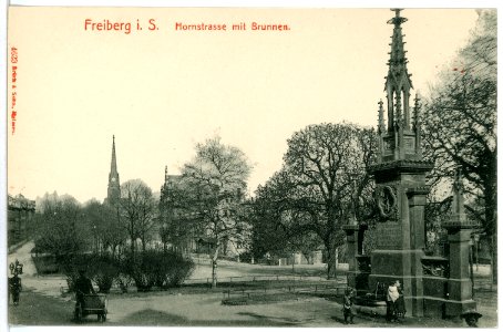 04623-Freiberg-1903-Hornstraße mit Brunnen-Brück & Sohn Kunstverlag