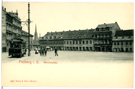 03547-Freiberg-1903-Wernerplatz mit Straßenbahn-Brück & Sohn Kunstverlag