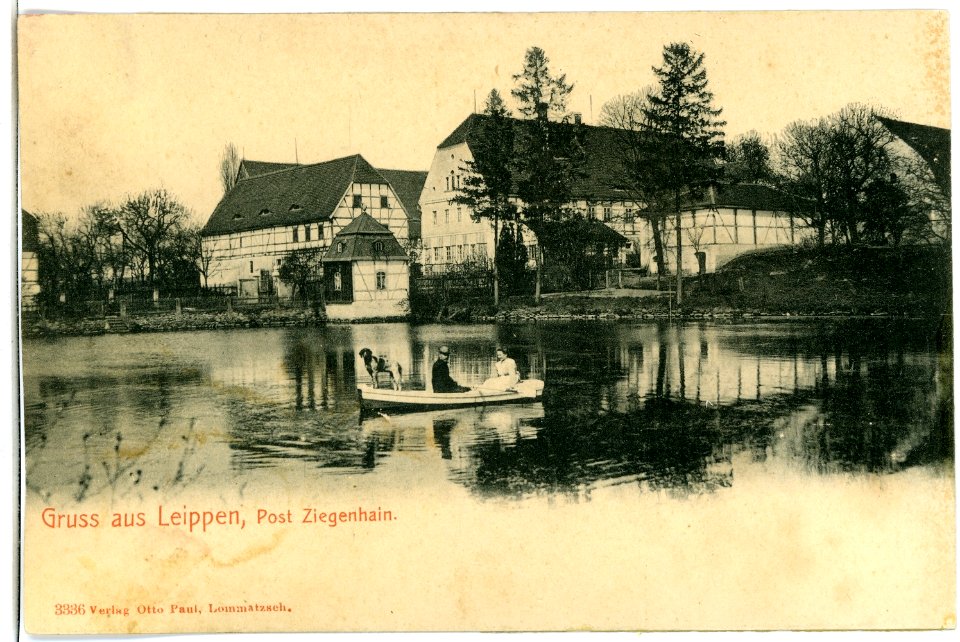 03336-Leippen-1903-Gasthof, Teich mit Ruderkahn-Brück & Sohn Kunstverlag