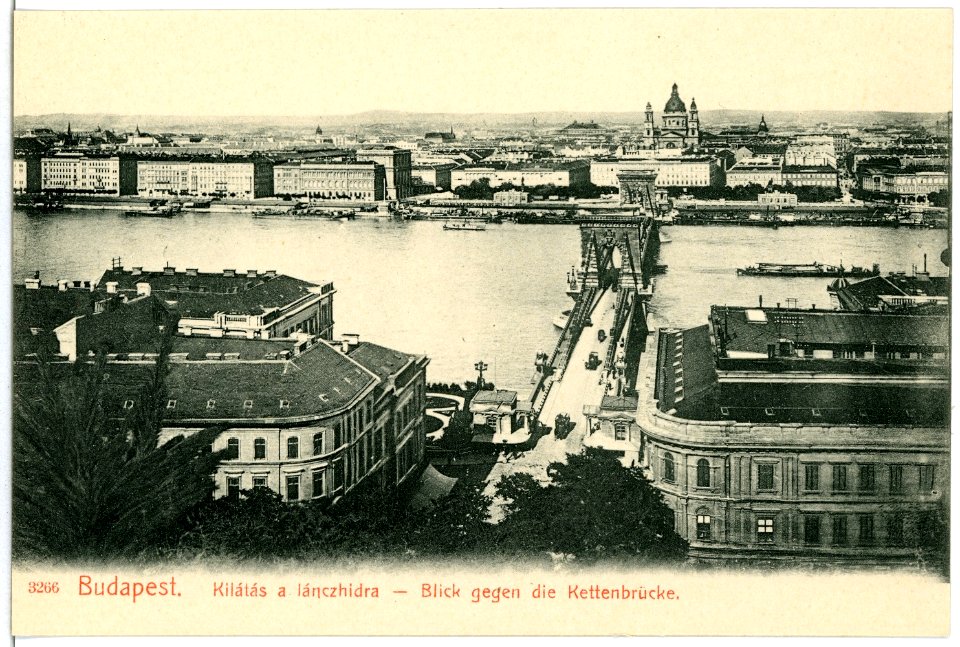 03266-Budapest-1903-Blick über die Kettenbrücke und Donau-Brück & Sohn Kunstverlag