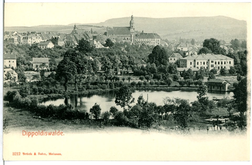 03212-Dippoldiswalde-1903-Blick über den Teich zur Stadt-Brück & Sohn Kunstverlag