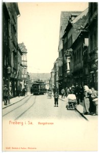 03543-Freiberg-1903-Burgstraße mit Straßenbahn-Brück & Sohn Kunstverlag