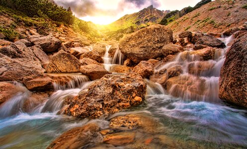 Waterfall rock sunset photo