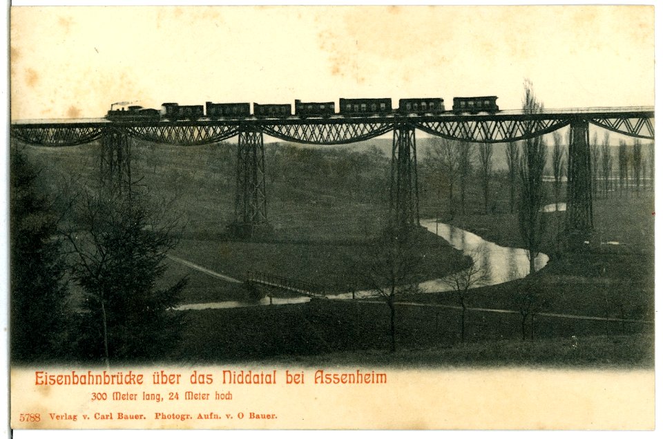 05788-Assenheim-1905-Assenheimer Brücke mit Eisenbahnzug-Brück & Sohn Kunstverlag