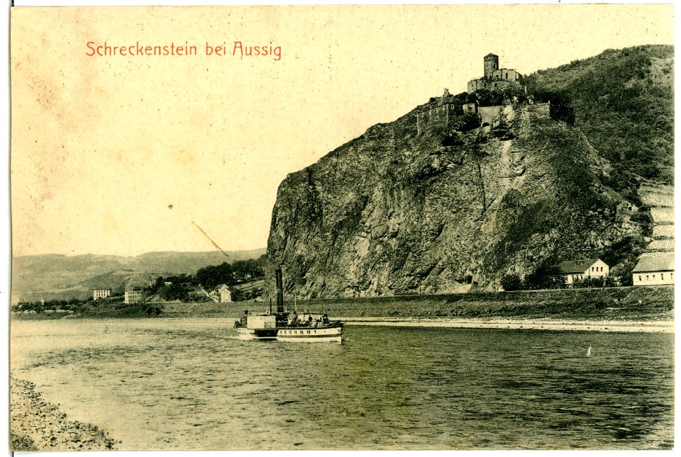03331-Aussig-1903-Burg Schreckenstein mit Elbe und Dampfer-Brück & Sohn Kunstverlag