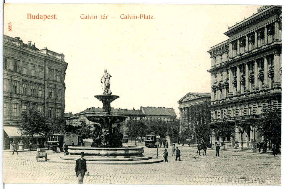 05895-Budapest-1905-Calvinplatz mit Straßenbahnen-Brück & Sohn Kunstverlag