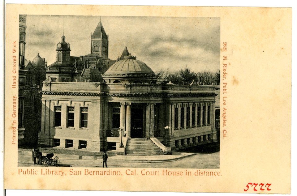 05777-San Bernardino-1905-Public Library, Cal., Court House in distance-Brück & Sohn Kunstverlag