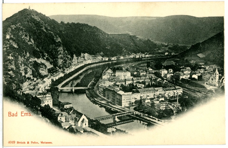 04049-Bad Ems-1903-Blick auf Bad Ems und der Lahn mit Brücken-Brück & Sohn Kunstverlag