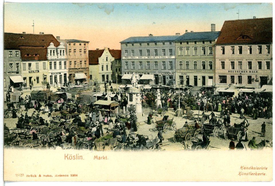 03823-Köslin-1903-Markt mit Transportwagen-Brück & Sohn Kunstverlag