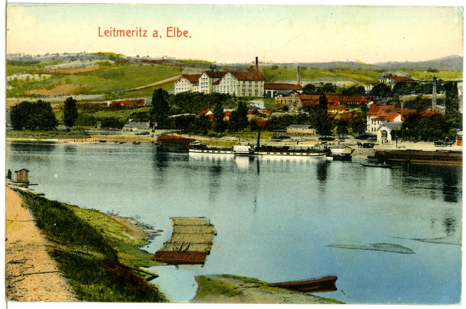 03920-Leitmeritz-1903-Blick über die Elbe mit Dampfer Bastei-Brück & Sohn Kunstverlag