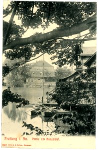 03897-Freiberg-1903-am Kreuzteich mit Ruderkähnen-Brück & Sohn Kunstverlag