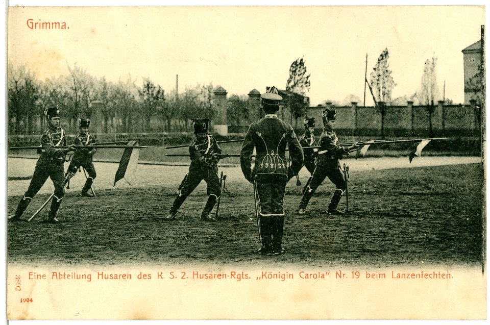 03892-Grimma-1903-Abteilung des Königlich Sächsischen Husaren-Regiment Königin Carola Nr. 19 beim Lanzenfechten-Brück & Sohn Kunstverlag