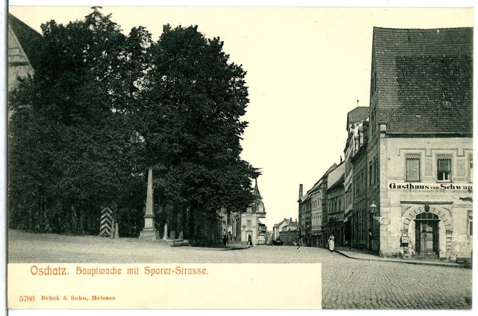 05786-Oschatz-1905-Hauptwache mit Sporerstraße-Brück & Sohn Kunstverlag