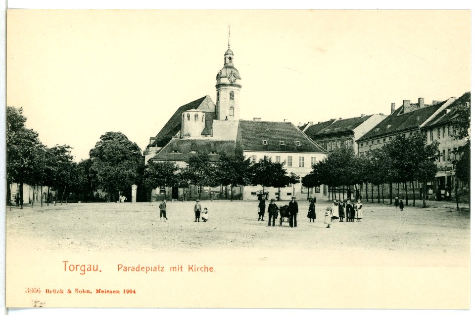 03866-Torgau-1903-Paradeplatz mit Kirche-Brück & Sohn Kunstverlag