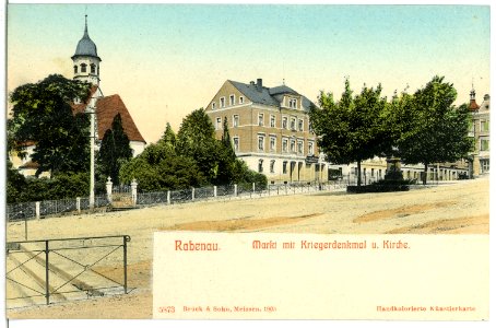05873-Rabenau-1905-Markt mit Kriegerdenkmal und Kirche-Brück & Sohn Kunstverlag