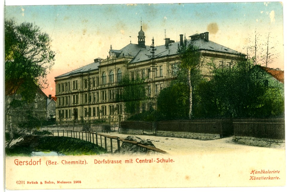 06201-Gersdorf-1905-Dorfstraße mit Centralschule-Brück & Sohn Kunstverlag