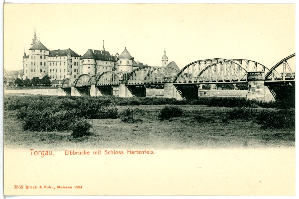 03868-Torgau-1903-Schloß Hartenfels mit Elbebrücke-Brück & Sohn Kunstverlag