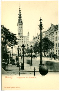 03637-Danzig-1903-Langegasse mit Rathaus und Pferdedroschken-Brück & Sohn Kunstverlag