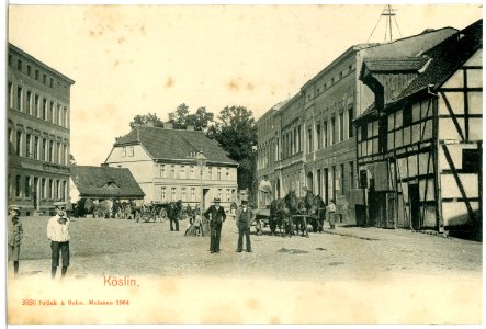 03836-Köslin-1903-Straße mit Pferdefuhrwerken-Brück & Sohn Kunstverlag