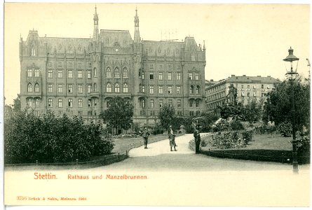03756-Stettin-1903-Rathausplatz und Manzelbrunnen-Brück & Sohn Kunstverlag
