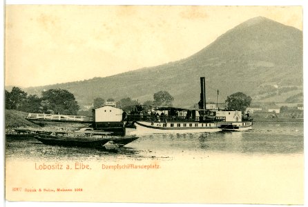 03907-Lobositz-1903-Dampfschifflandeplatz mit Dampfer Dresden-Brück & Sohn Kunstverlag