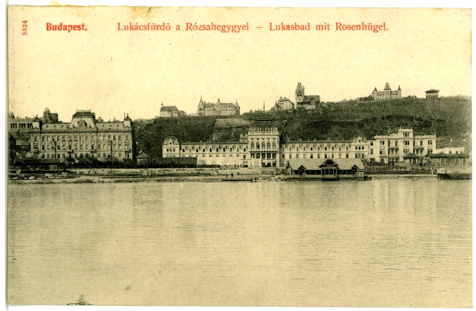05824-Budapest-1905-Donau mit Lukasbad und Rosenhügel-Brück & Sohn Kunstverlag