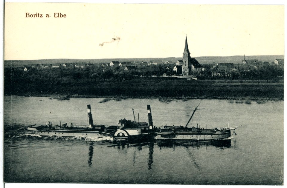 06207-Boritz-1905-Blick über die Elbe mit Schlepper nach Boritz-Brück & Sohn Kunstverlag
