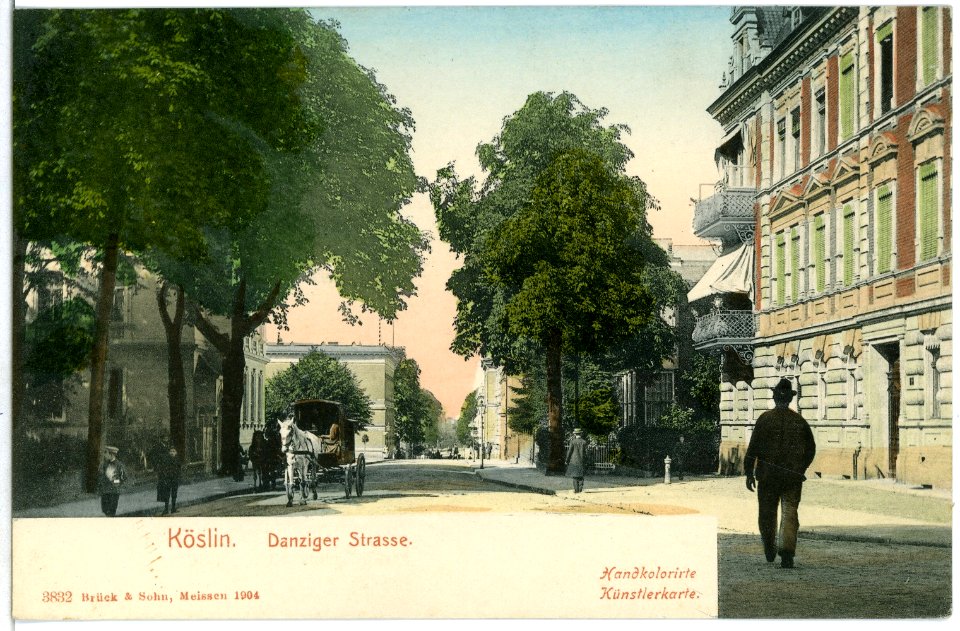 03832-Köslin-1903-Danziger Straße mit Pferdedroschke-Brück & Sohn Kunstverlag