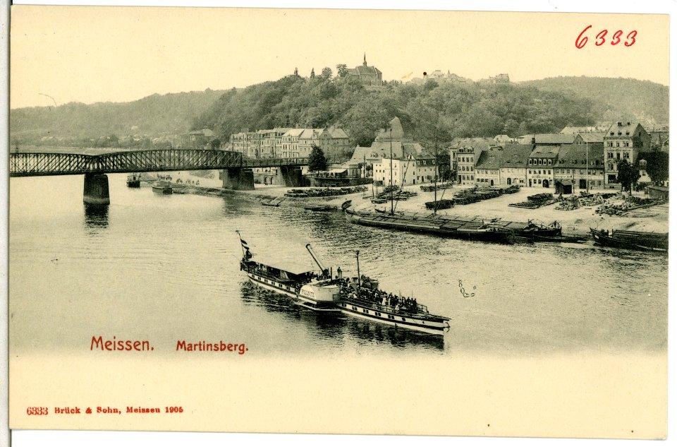 06333-Meißen-1905-Martinsberg, Elbe mit Dampfer Pillnitz-Brück & Sohn Kunstverlag