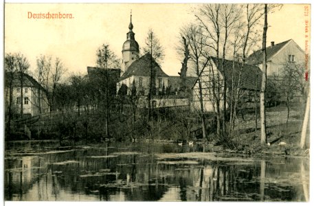 05773-Deutschenbora-1905-Dorfteich und Kirche-Brück & Sohn Kunstverlag
