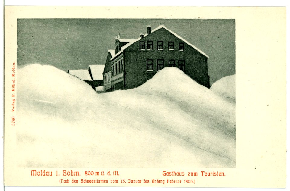 05780-Moldau-1905-Gasthof zum Touristen (nach den Schneestürmen 1905)-Brück & Sohn Kunstverlag