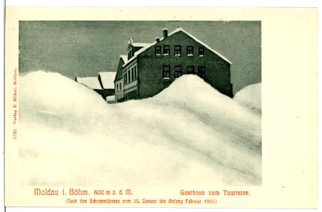 05780-Moldau-1905-Gasthof zum Touristen (nach den Schneestürmen 1905)-Brück & Sohn Kunstverlag