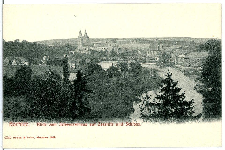 06242-Rochlitz-1905-Blick vom Schweizerhaus auf Zassnitz und Schloß-Brück & Sohn Kunstverlag