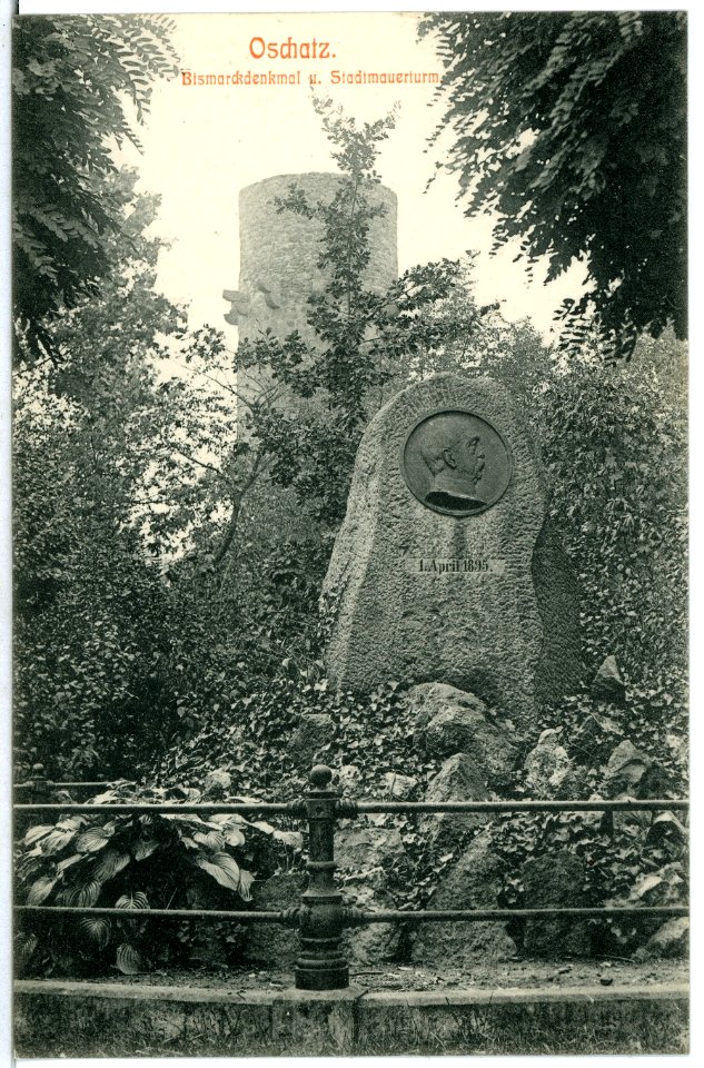 05784-Oschatz-1905-Bismarckdenkmal und Stadtmauerturm-Brück & Sohn Kunstverlag