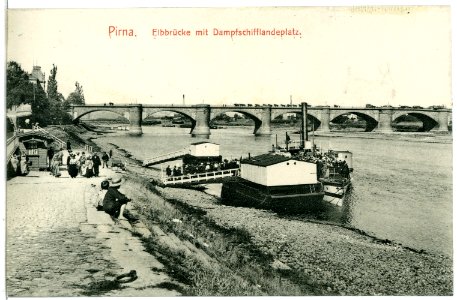 05919-Pirna-1905-Elbebrücke mit Dampfschifflandeplatz und Dampfer-Brück & Sohn Kunstverlag