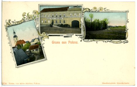 05716-Polenz (Brandis)-1905-Kirche und Stadt, Gasthof, Landschaft-Brück & Sohn Kunstverlag
