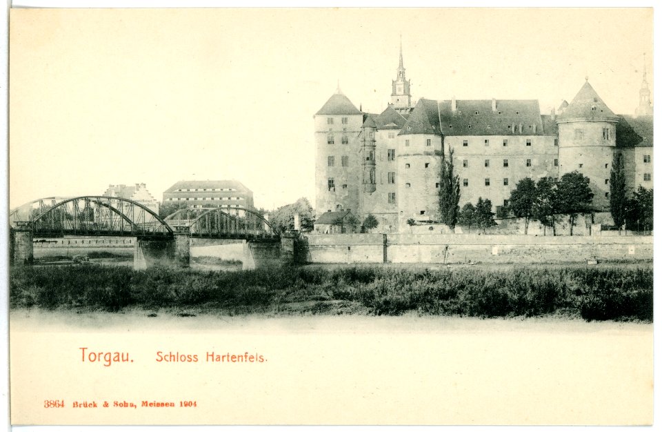 03864-Torgau-1903-Schloß Hartenfels und Elbebrücke-Brück & Sohn Kunstverlag