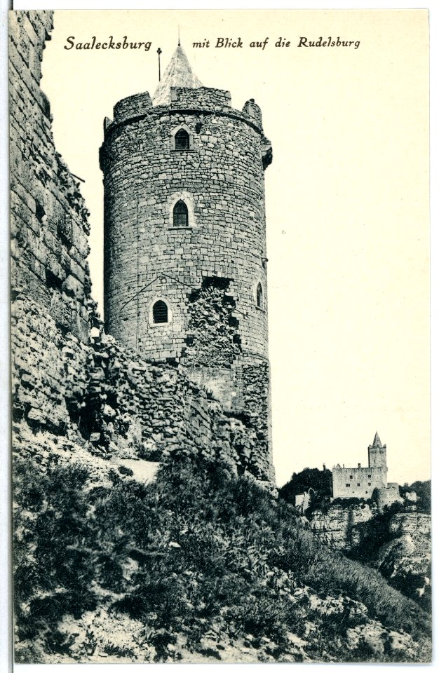 06126-Saalecksburg-1905-mit Blick auf die Rudelsburg-Brück & Sohn Kunstverlag