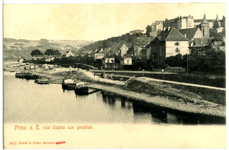 05875-Pirna-1905-Blick von Copitz über die Elbe zum Sonnenstein-Brück & Sohn Kunstverlag