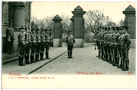 03894-Grimma-1903-2. Königlich Sächsisches Husaren-Regiment Königin Carola, Ablösung der Wache-Brück & Sohn Kunstverlag