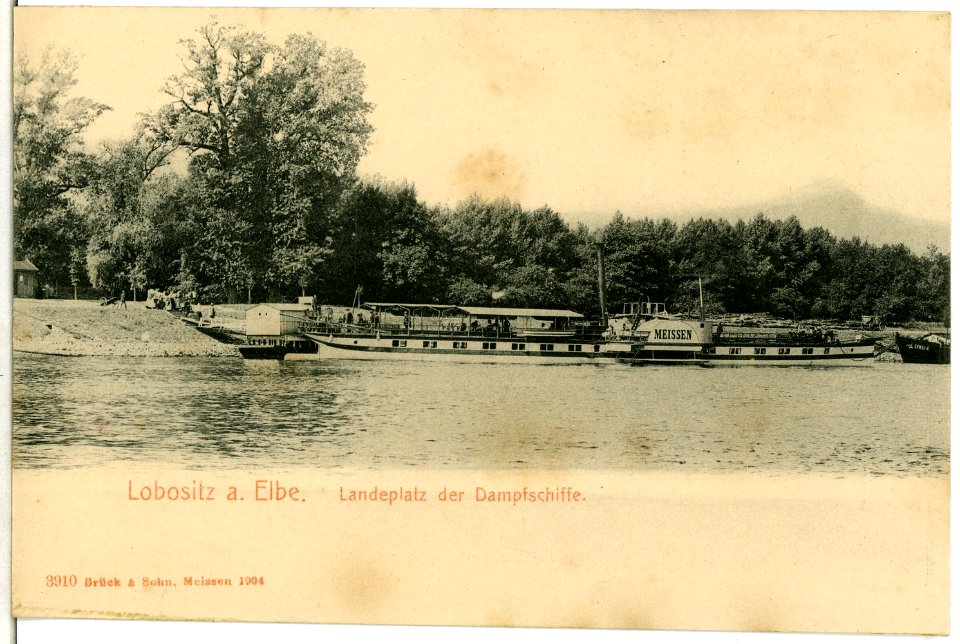 03910-Lobositz-1903-Dampfschifflandeplatz mit Dampfer Meißen-Brück & Sohn Kunstverlag