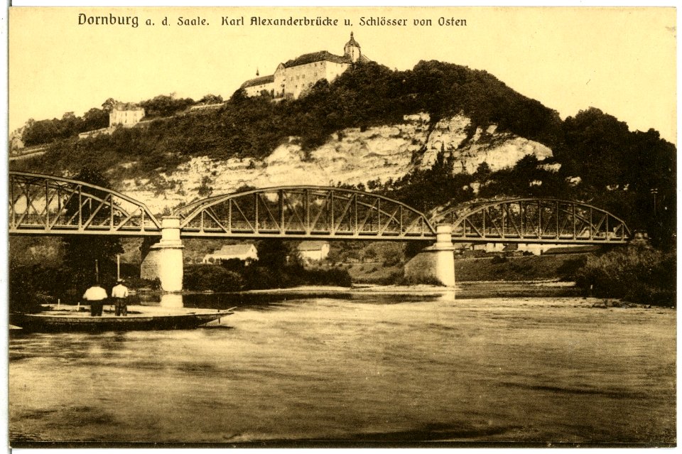 06181-Dornburg-1905-Karl-Alexander-Brücke mit Schlössern von Osten-Brück & Sohn Kunstverlag