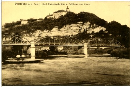 06181-Dornburg-1905-Karl-Alexander-Brücke mit Schlössern von Osten-Brück & Sohn Kunstverlag