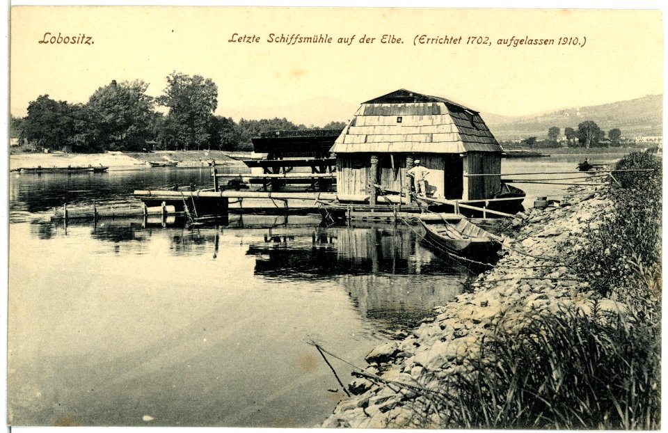 03909-Lobositz-1903-Letzte Schiffsmühle auf der Elbe seit 1702-Brück & Sohn Kunstverlag