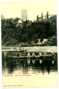 06184-Camburg-1905-An der Saale mit Boot und Kindern-Brück & Sohn Kunstverlag