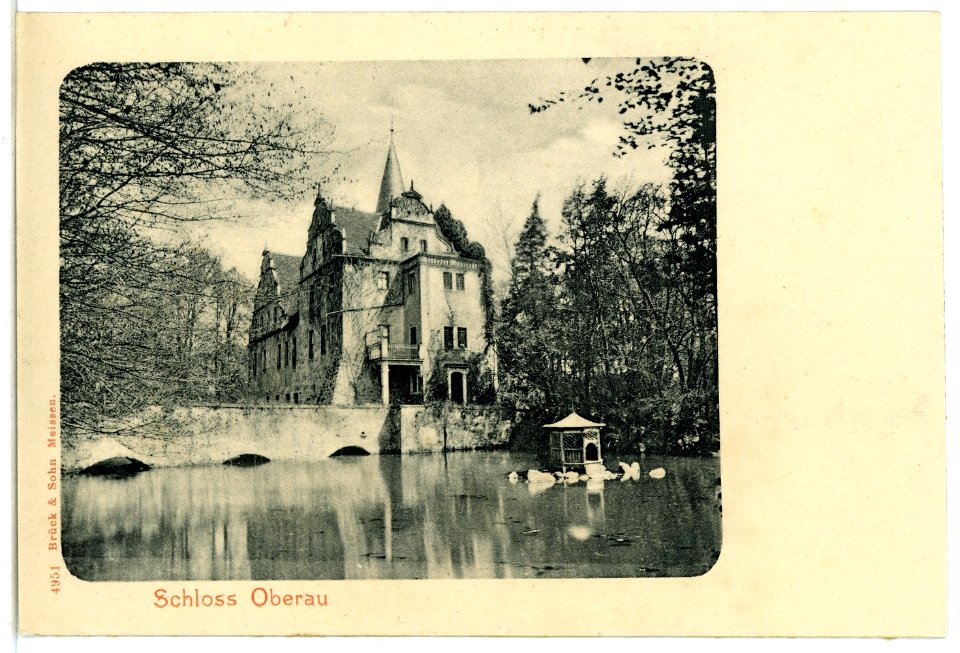 04951-Oberau-1903-Schloß mit Schloßteich und Schwänen-Brück & Sohn Kunstverlag
